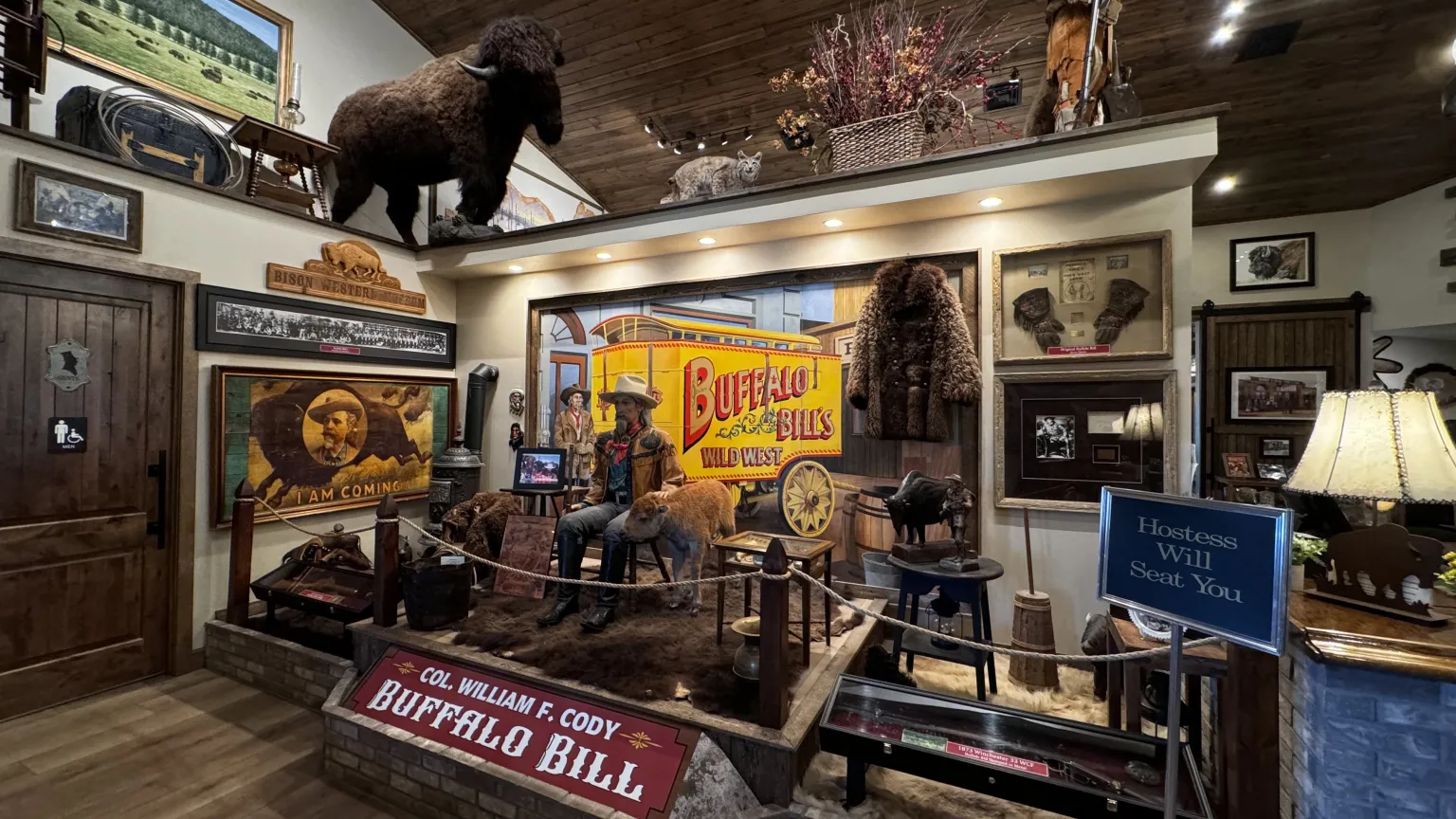 Buffalo Bill museum exhibit with historical artifacts.